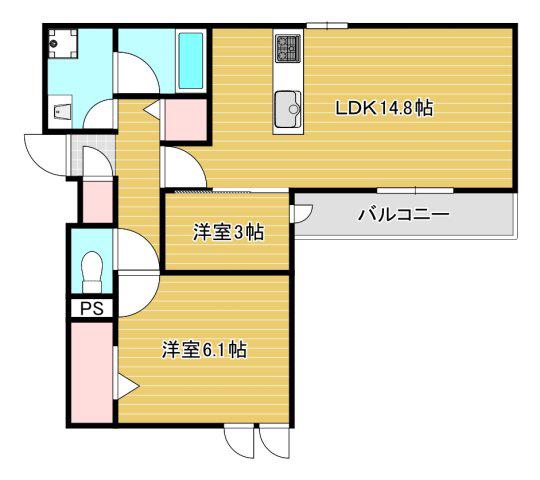 クラシスト苅田ウエスト(2LDK/1階)の間取り写真