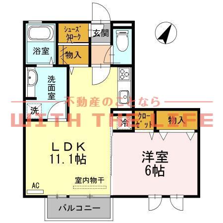 ヴィルヌーブ伍番街(1LDK/2階)の間取り写真