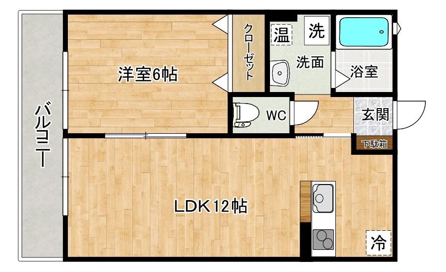 オーク上富野(1LDK/2階)の間取り写真