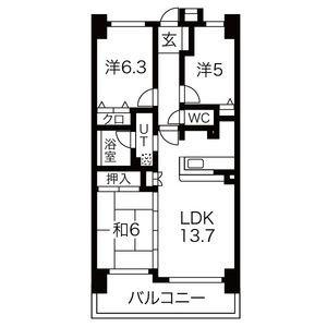 元今泉レジデンス(3LDK/4階)の間取り写真
