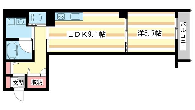 ロイヤルテラス 西大寺(1LDK/2階)の間取り写真