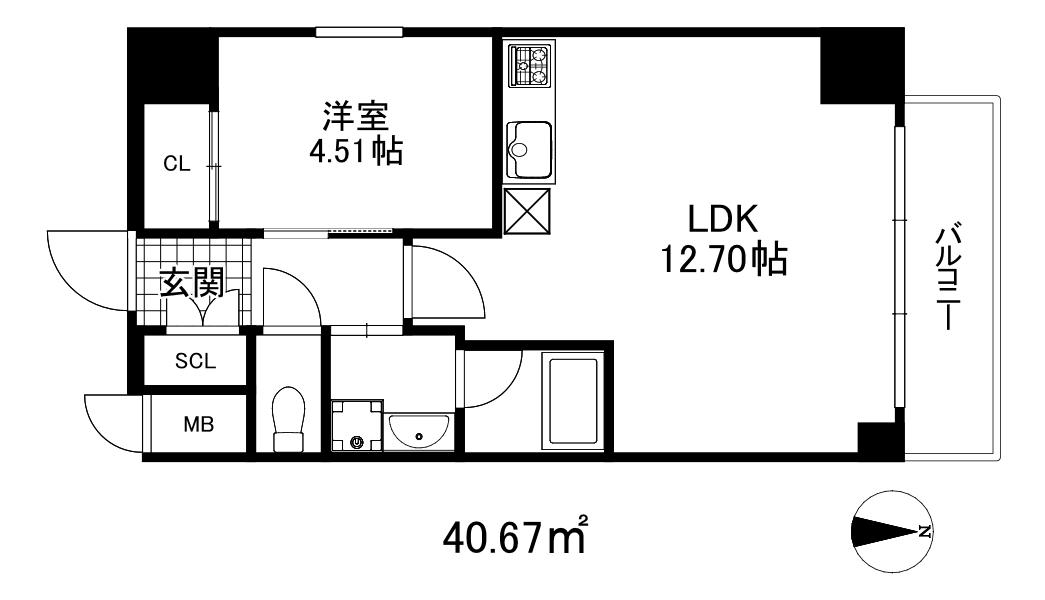 プレジオ西宮北口(1LDK/3階)の間取り写真
