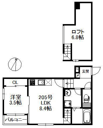 セレーノ博多南 657(1LDK/2階)の間取り写真