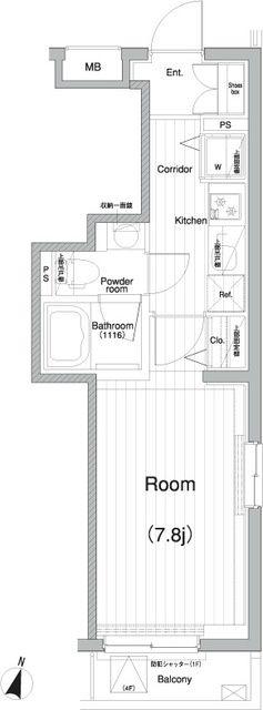 PREMIUM CUBE 飯田橋MO (1K/1階)の間取り写真