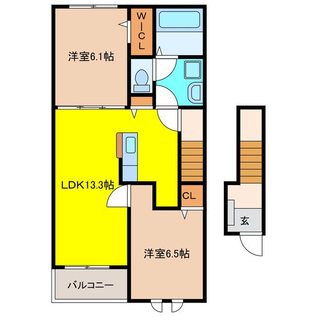 クレストコート瀬部 B(2LDK/2階)の間取り写真
