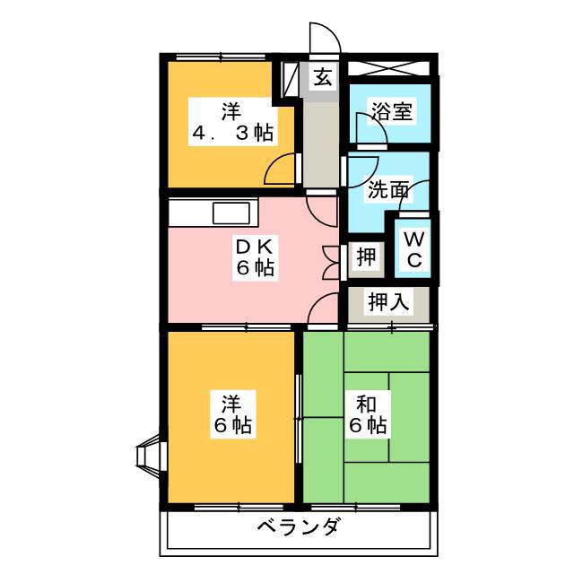 クィーンズコートC(3DK/1階)の間取り写真