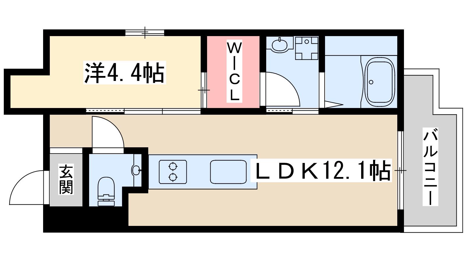 ビーパルク扇町(1LDK/7階)の間取り写真
