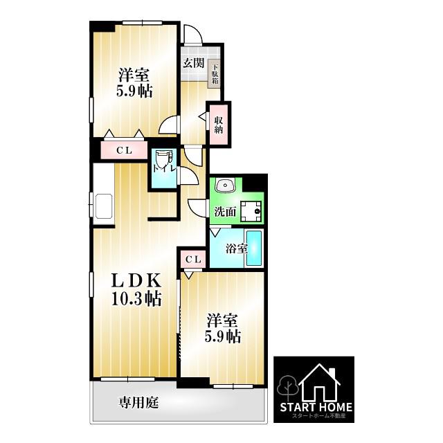 グランレジデンス 国府 B-I(2LDK/1階)の間取り写真