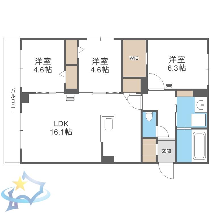 南13西7MS(3LDK/4階)の間取り写真