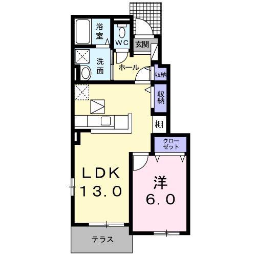 ルミナス桜瀬(1LDK/1階)の間取り写真