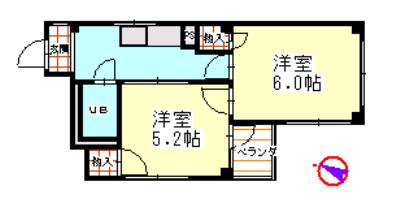 ノーブル萩原(2K/3階)の間取り写真