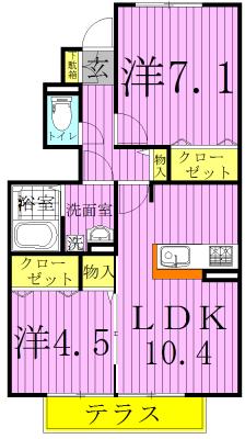 アシェルガーデン(2LDK/1階)の間取り写真