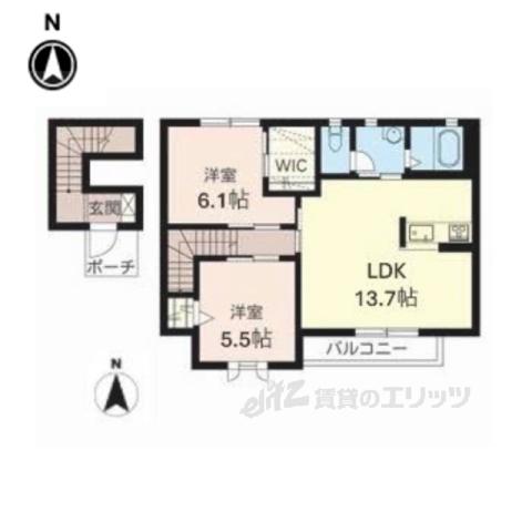 POSTAL Ⅰ Ⅱ(2LDK/2階)の間取り写真