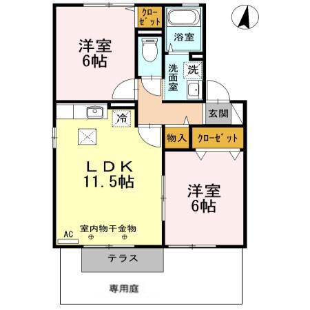サニーハウス上今井AB(2LDK/1階)の間取り写真