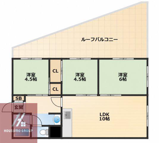 植原ユウハイツ(3LDK/2階)の間取り写真
