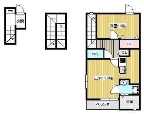 LOUVRE西中新田(1LDK/3階)の間取り写真