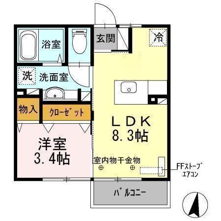 アヴェニール白銀B(1LDK/2階)の間取り写真
