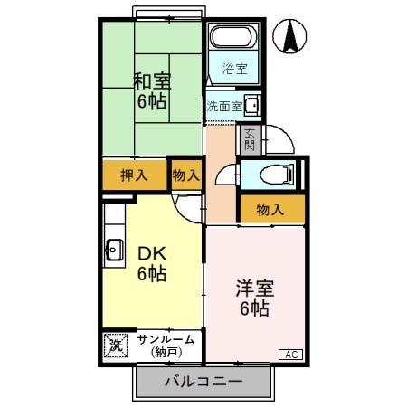 シャルム長土塀A(2DK/1階)の間取り写真