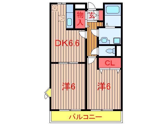 メープルリーフ(2DK/1階)の間取り写真