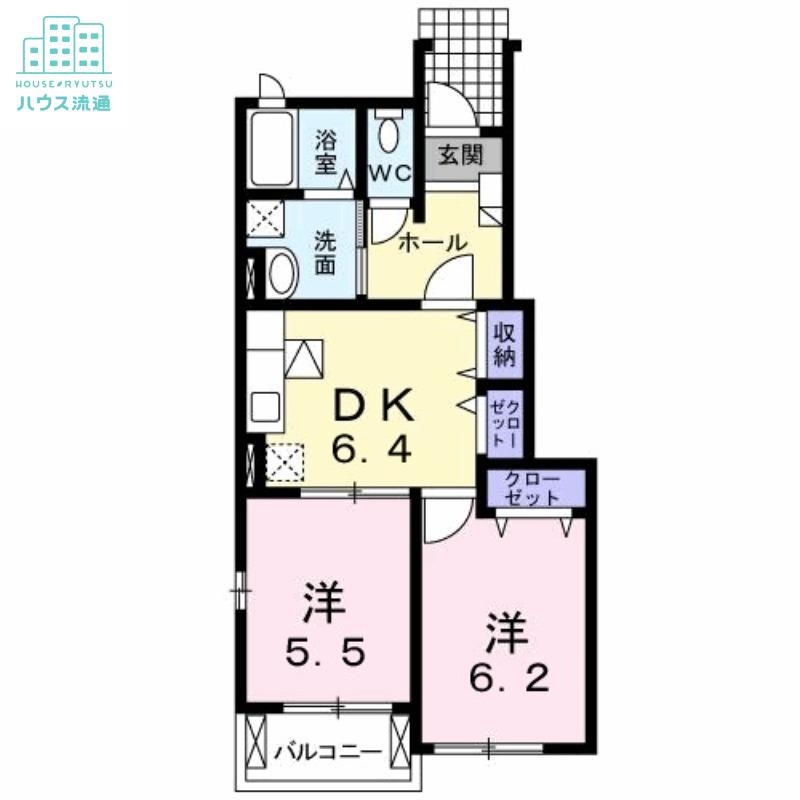 クラールB(2DK/1階)の間取り写真