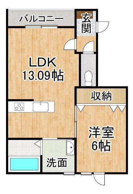 新町マンション(1LDK/2階)の間取り写真