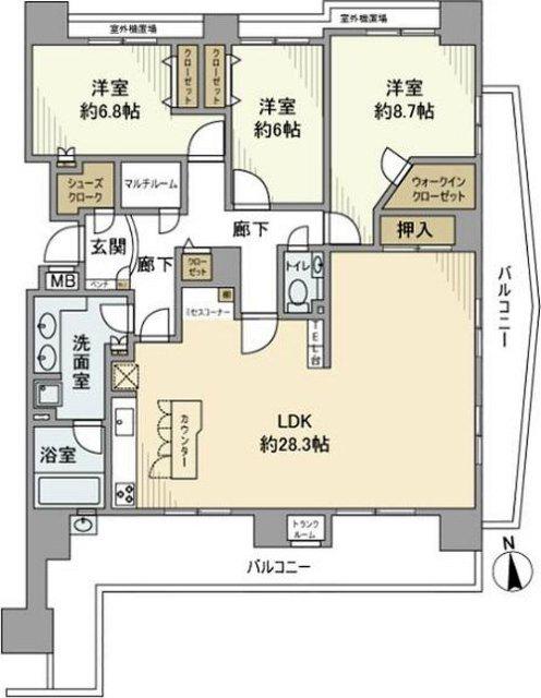 日神パレステージ本厚木グランビュー(3LDK/4階)の間取り写真