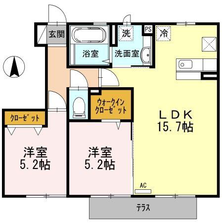 ぺリドット12 弐番館(2LDK/1階)の間取り写真