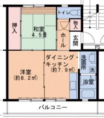 UR泉南一丘(2DK/2階)の間取り写真