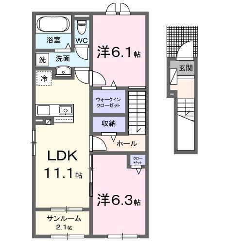 ウェルス サン イースト(2LDK/2階)の間取り写真