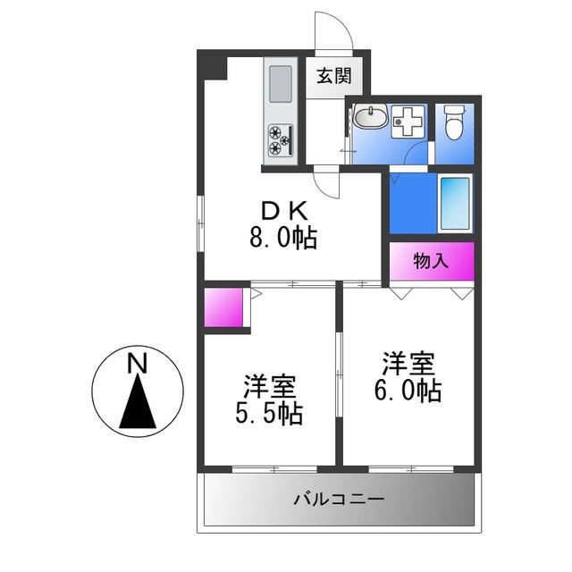 ファーストタウン・パートV(2DK/7階)の間取り写真
