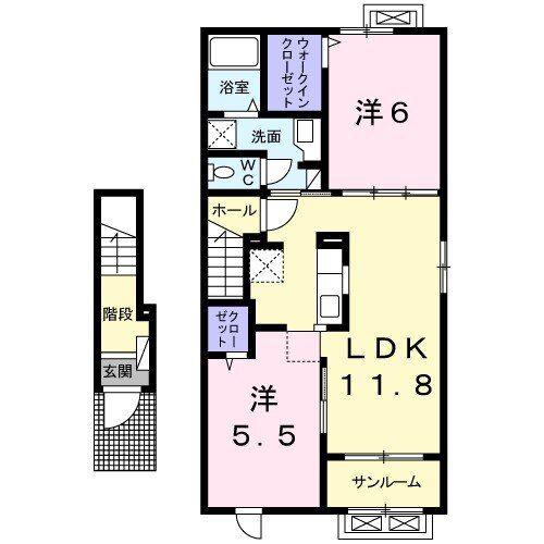 リブ・ルーチェ(2LDK/2階)の間取り写真