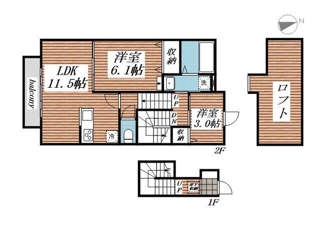 ベルリード吉岡上町A(2LDK/2階)の間取り写真