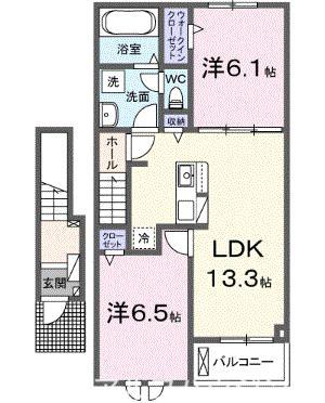 ブルー スカイ B(2LDK/2階)の間取り写真