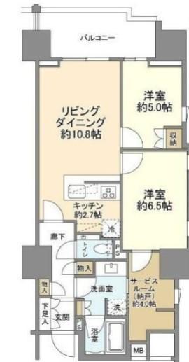 ザ・パークハウス市ヶ谷(2SLDK/9階)の間取り写真