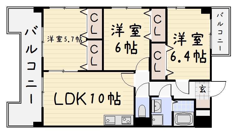リバージュ中井(3LDK/6階)の間取り写真