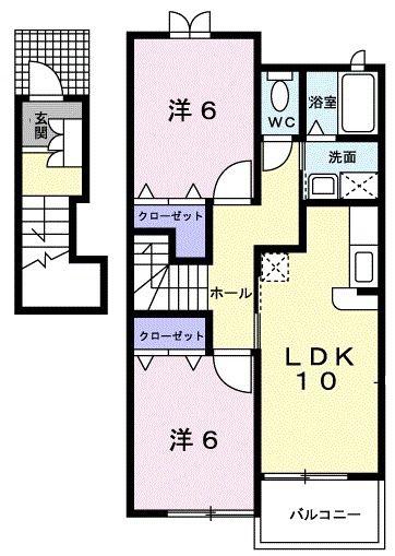 フルリール サ シャンブル(2LDK/2階)の間取り写真
