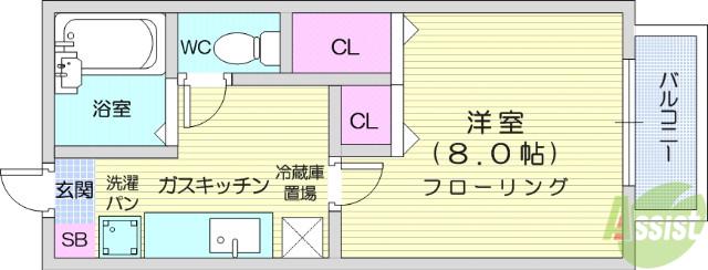 BELLA(1K/2階)の間取り写真