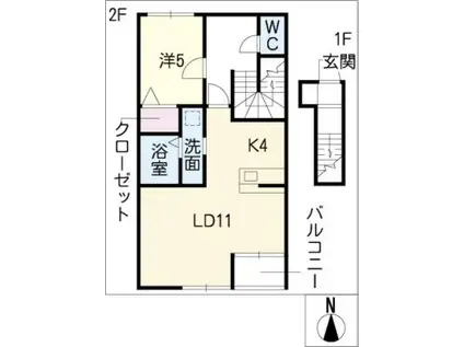 砂子の家 B棟(1LDK/2階)の間取り写真