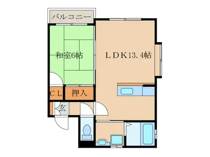 プロヴァンスB(1LDK/2階)の間取り写真