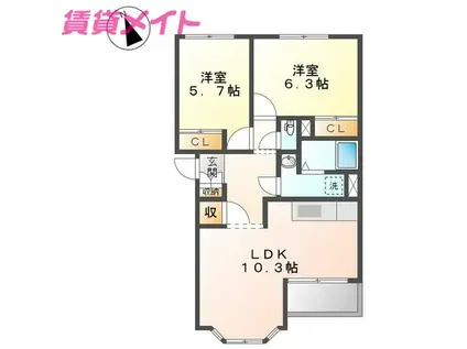 シャルム・ラ・メールI(2LDK/1階)の間取り写真