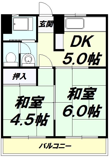 第1オパールマンション(2DK/3階)の間取り写真