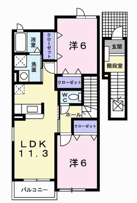ヴェルサン・アベニュII(2LDK/2階)の間取り写真