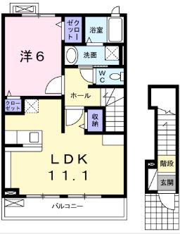パームハイツ(1LDK/2階)の間取り写真
