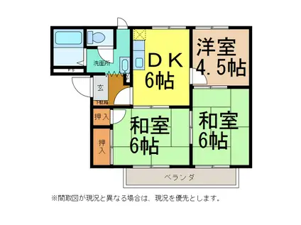 ベルメゾン松本B棟(3DK/2階)の間取り写真