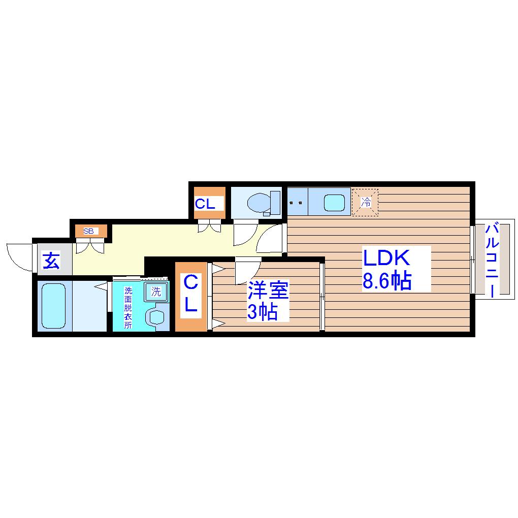 RETINA河原町I(1LDK/1階)の間取り写真