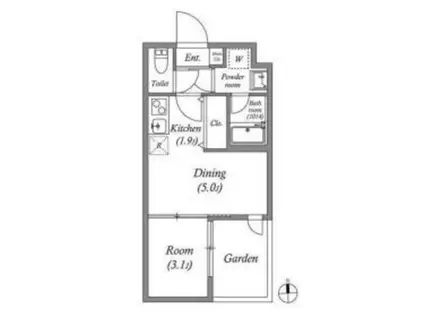 VINA山科ウエスト(1DK/1階)の間取り写真