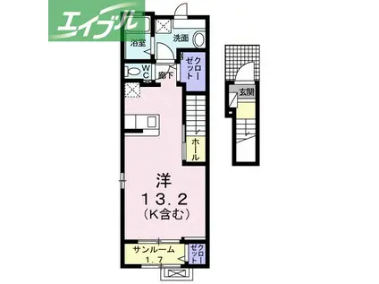 エトワール ポレールVI(ワンルーム/2階)の間取り写真