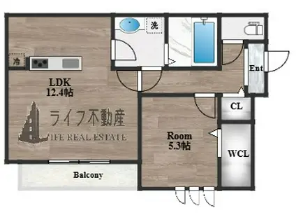PRESENT WELL DーROOM(1LDK/1階)の間取り写真