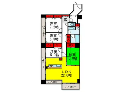 ファミールハイツ緑地公園(4LDK/5階)の間取り写真