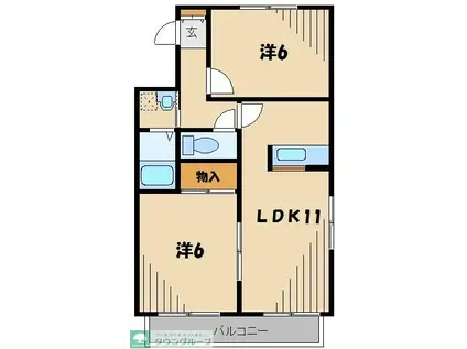 パープライトB(2LDK/2階)の間取り写真